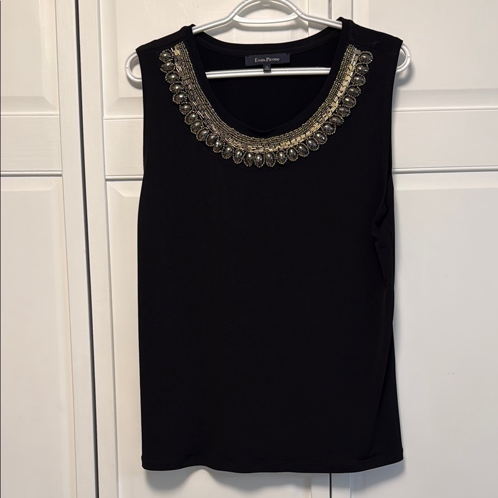 Evan Picone Black Embellished Sleeveless Tank Top